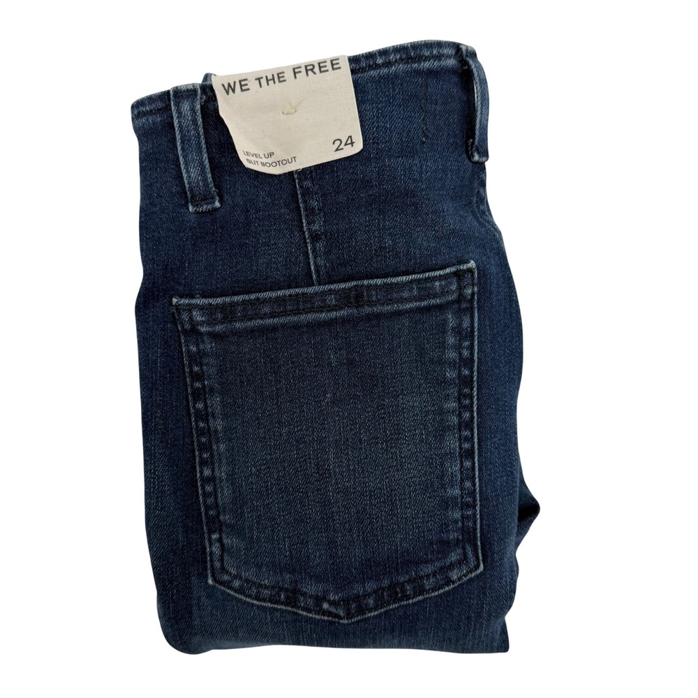 We The Free Level Up Slit Bootcut Jeans Dark Indigo Blue 24 High Rise Raw Hem